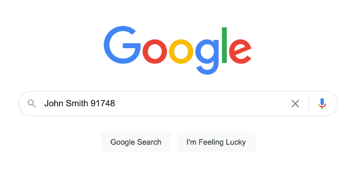 Arama bölümünde adı ve posta kodu olan Chrome internet tarayıcısının ekran görüntüsü